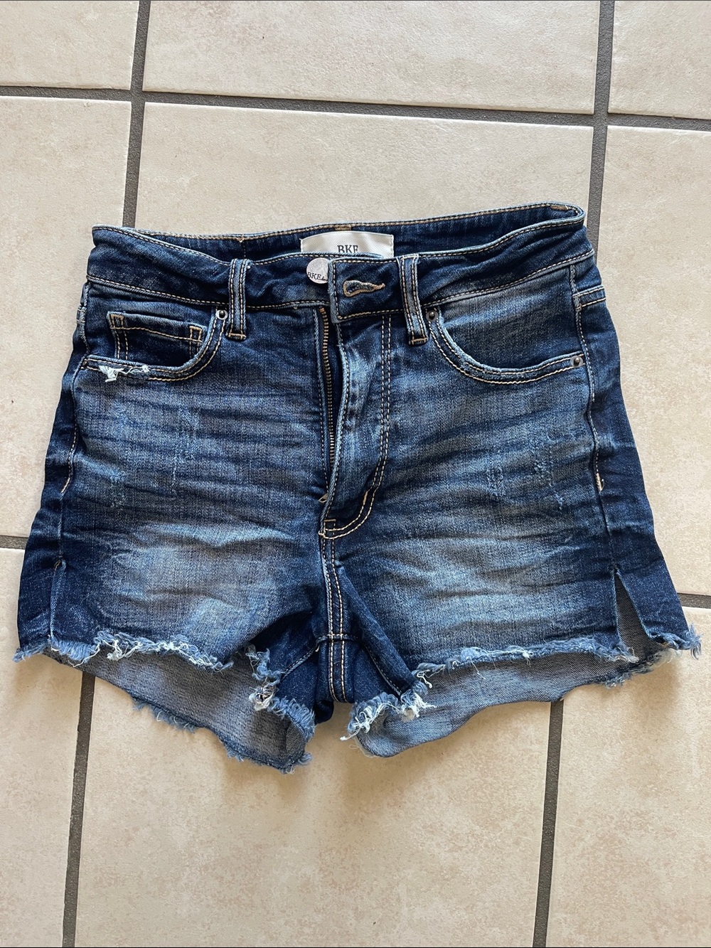 BKE Dark Blue Distressed Denim Shorts